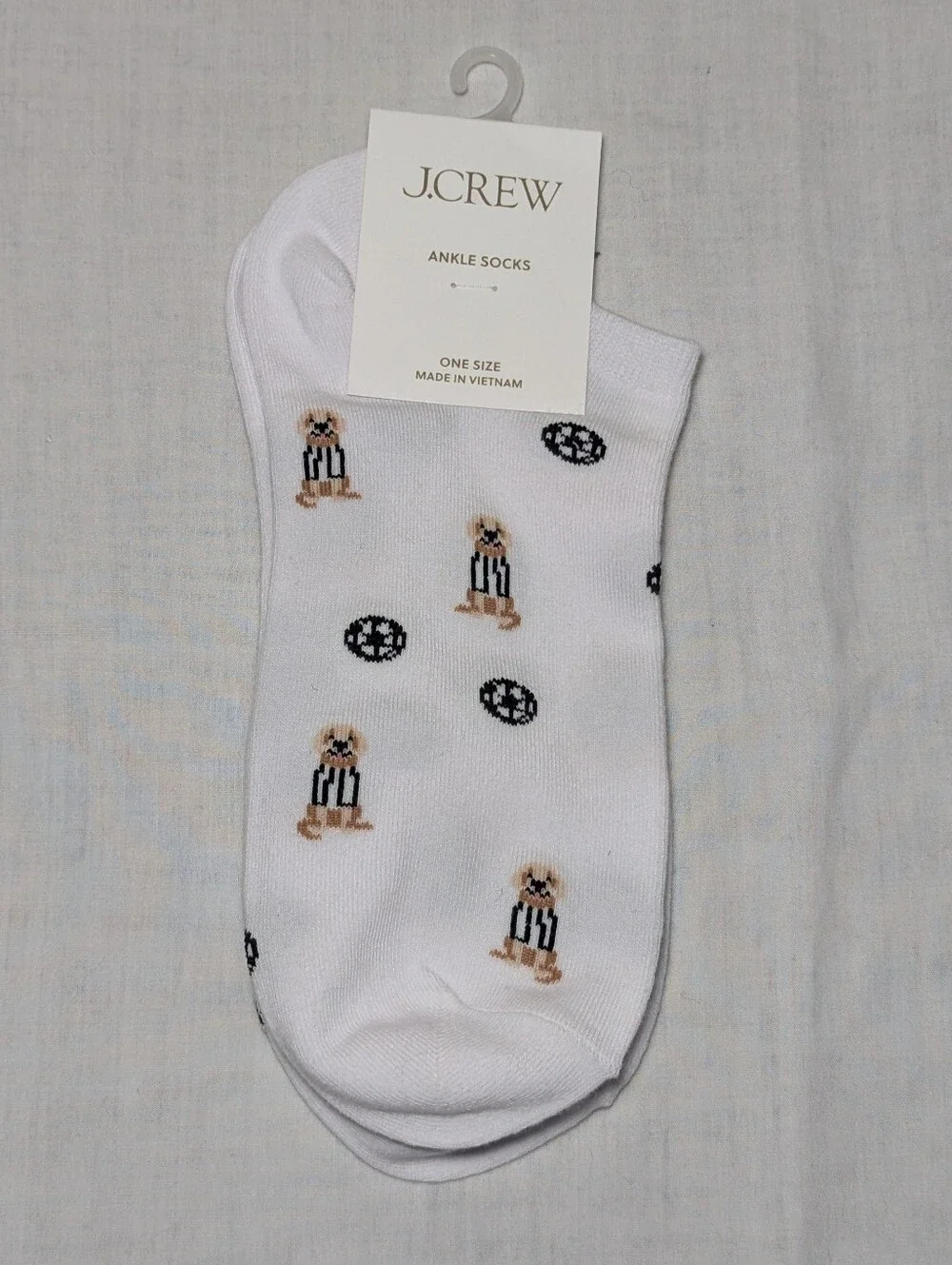 NWT J. Crew Women's White Soccer Golden Retriever Ankle Socks (One Size)